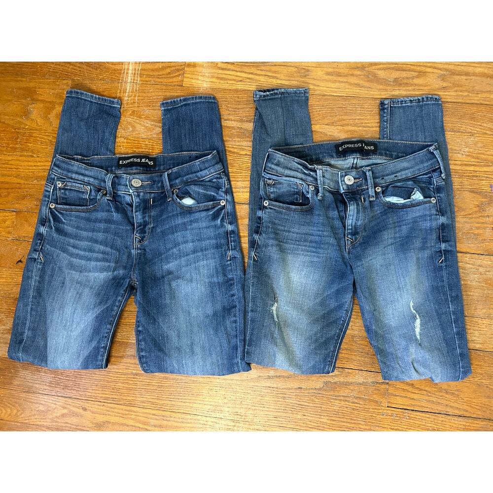 Express Jeans SET OF TWO Mid Rise Legging 2R Medium Wash Distressed EUC